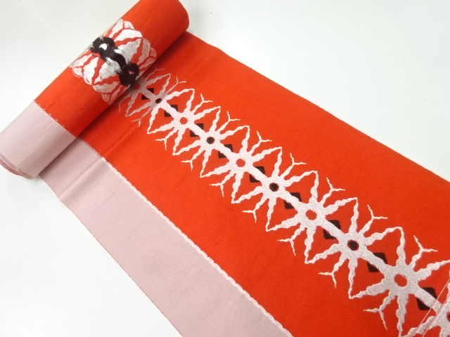 JAPANESE KIMONO / ANTIQUE BOLT FOR HASSUN OBI / WOVEN ABSTRACT ASANOHA